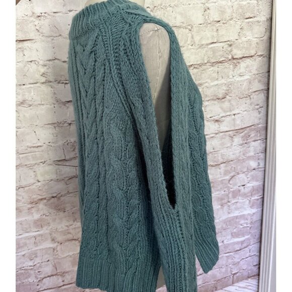 Urban Outfitters Womens Teal Cold Shoulder Sweater Chunky Cable Knit Size S NEW - Picture 7 of 12